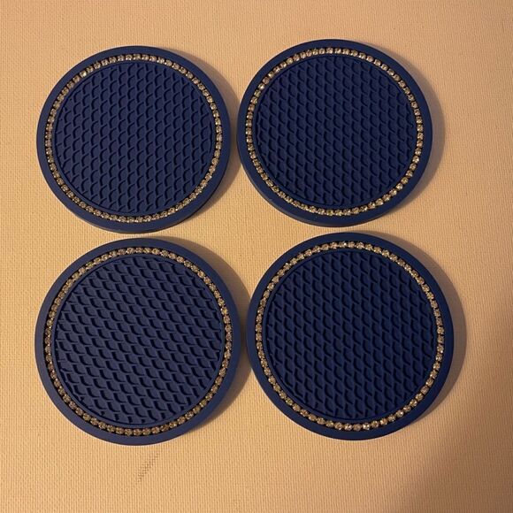 Blue Car Cup Holder Coasters with Bling set of 4 NWT - Picture 1 of 4